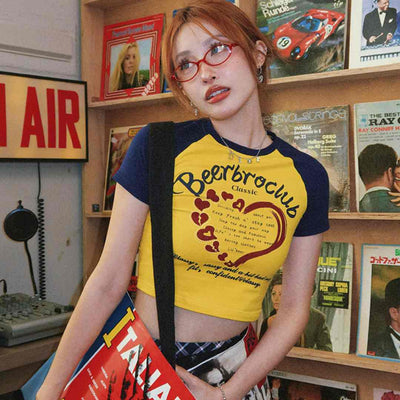 American Love Graffiti Short Sleeve T-shirt Women's Contrast Short Style