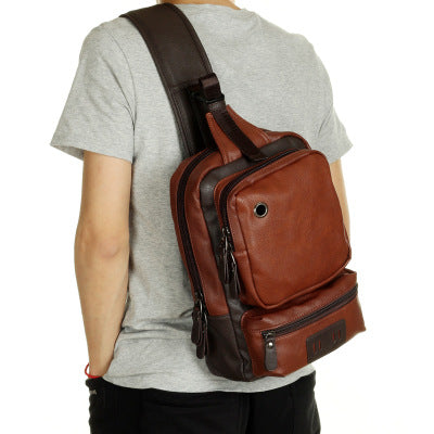Leather men bag student backpack leisure