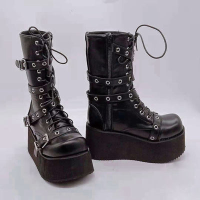 Autumn And Winter Buckled Wedge Platform Short Boots