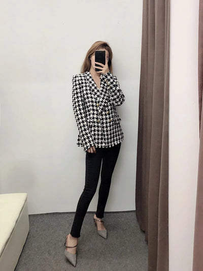 Houndstooth pattern breasted jacket women