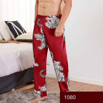 Men sleepwear Bottoms Silk Pajamas Print Long Sleep Pants