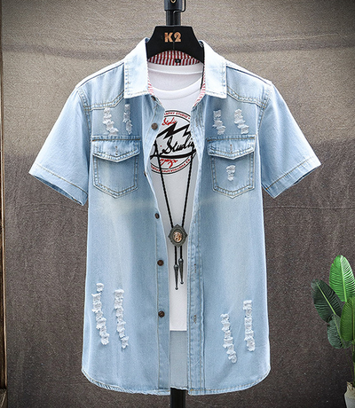 Summer New Short-sleeved Denim Shirt Men Slim Korean Shirt Youth Denim Jacket