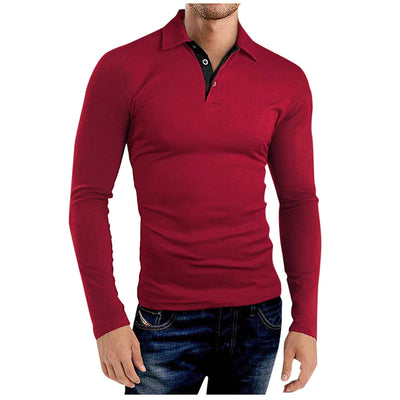 Men's Long-sleeved Solid Color Lapel T-shirt Men