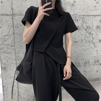 Designer Irregular Pleated Short Sleeves Women