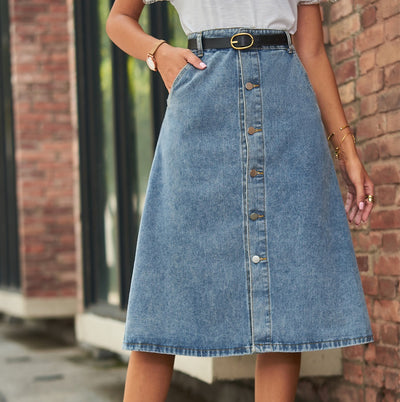 All-matching Slimming Washed Denim Breasted Skirt Women