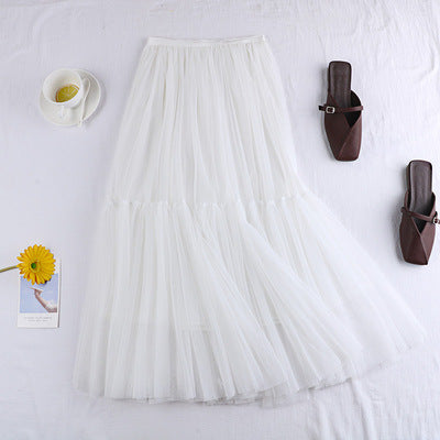 Tulle Skirt Versatile Solid Color Bottoming Mid-length