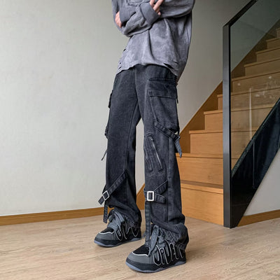 Men's Loose-fit Functional Zipper Lace-up Jeans