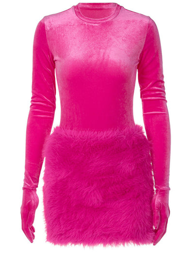 Women's Fashion Inner Match Bottoming Slim-fit Furry Skirt Suit