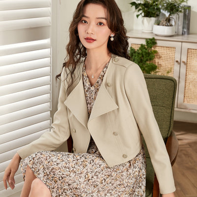 Korean Version Double-breasted Long-sleeved Trench Coat For Women