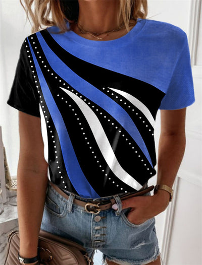 European And American Geometric Printing Short-sleeved Round Neck
