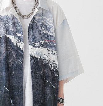 Snow Mountain Hawaiian Cuban Collar Short Sleeve Shirt