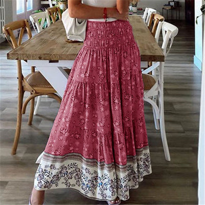 Women's Clothing Printed Skirt Casual High Waist Long Skirt