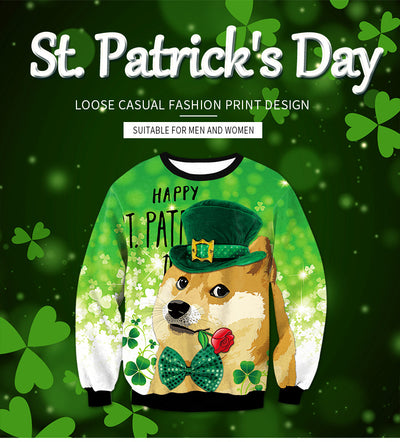 St. Patrick's Day 3D Printed Round Neck Jacket Long Sleeved Sweater