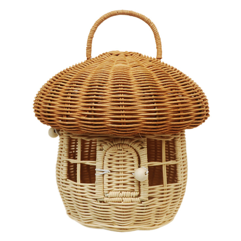 Wind Acorn Pure Hand-woven Rattan Hand Bag Mushroom