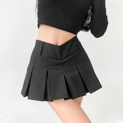 Women's Preppy Style Hot Girl Sexy V Waist Ultra Short Anti-exposure A- Line Skirt