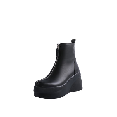 Short Boots Leather All-match Wedge Heel