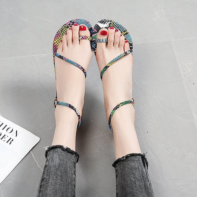 Women's Snake Sandals Mixed Color Flat Designer Slipper Women Colorful Slip On Large Size Flip Flop