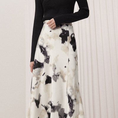 Chinese Style Ink Blooming Printing A- Line Fishtail Skirt