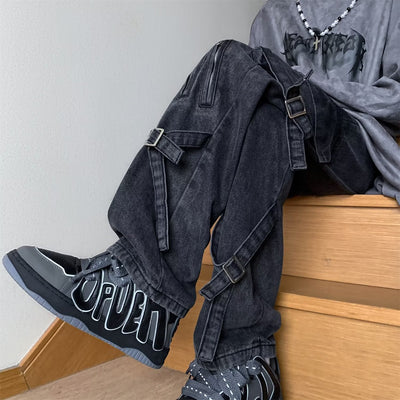 Men's Loose-fit Functional Zipper Lace-up Jeans