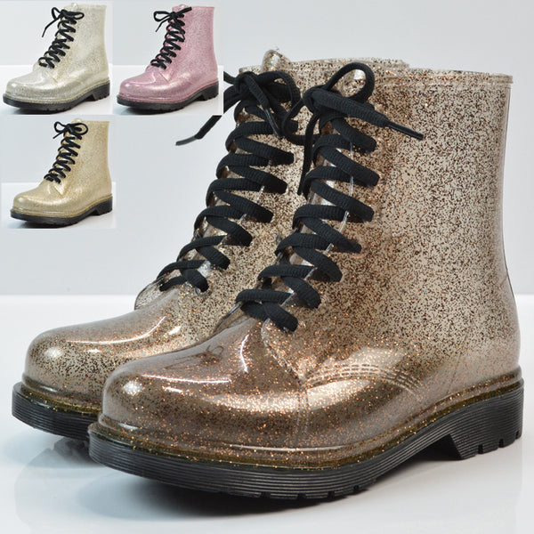 Transparent glitter rain boots
