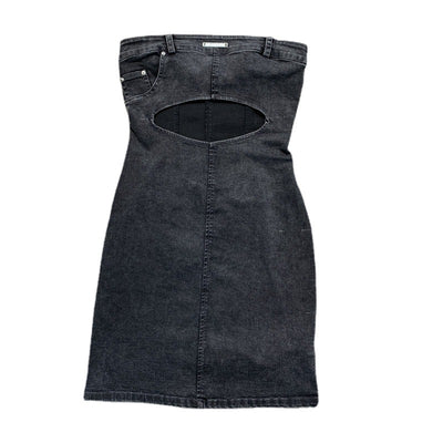 Gray Black Denim Hollow Tube Top Skirt Women Summer Sleeveless Dress