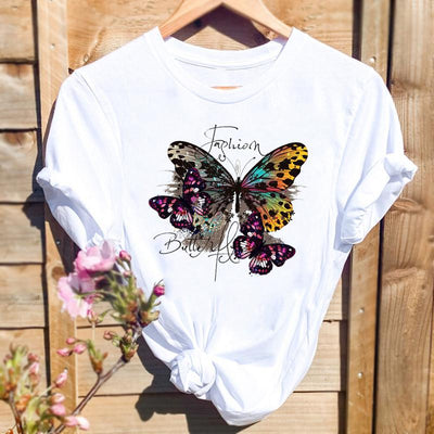 Women Butterfly Cute Fashion Graphic Top  Short Sleeve T-Shirt