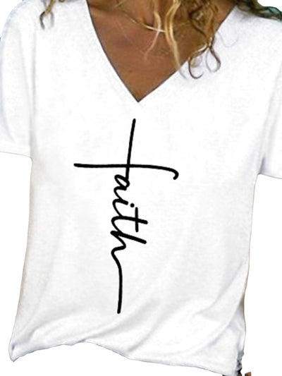Women's Fashion V-neck Printed T-shirt
