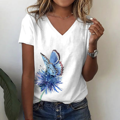 Fashion Butterfly Print Amazon V-neck Short Sleeve