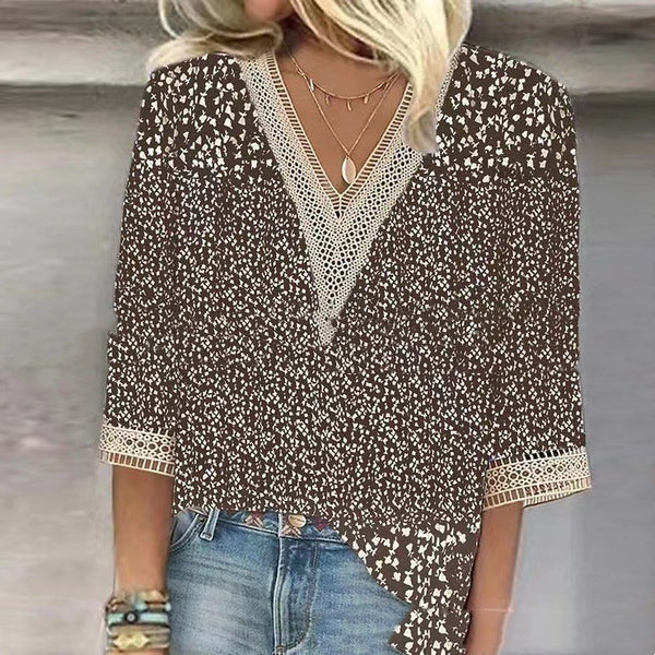 Flower Loose Casual Lace V-neck Shirt