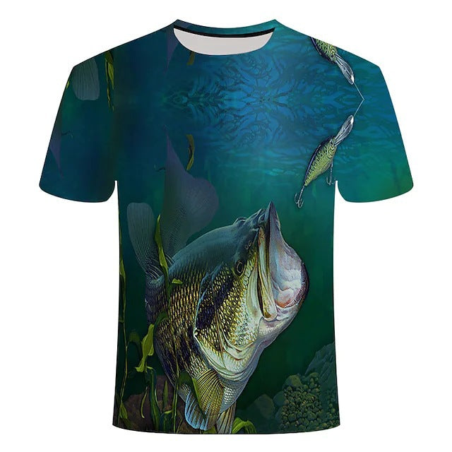3D Fish Series Printed Men's And Women's Short Sleeves