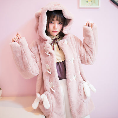 Pink faux fur rabbit fur coat coat
