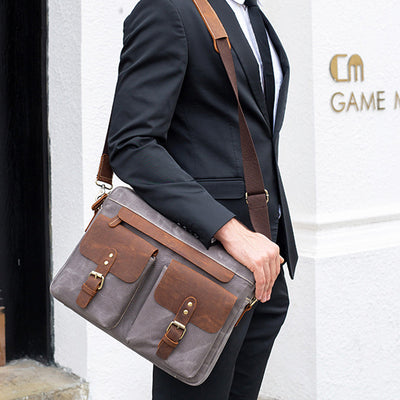 Cowhide with cloth briefcase