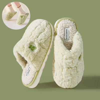 Warm Winter Plush Slippers Women Non-slip Thick-soled Fluffy Slippers Couple Slippers Men Indoor Bedroom Soft Solid House Shoes