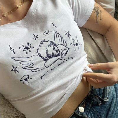 New Cute Angel Printed Short Sleeved T-shirt For Women