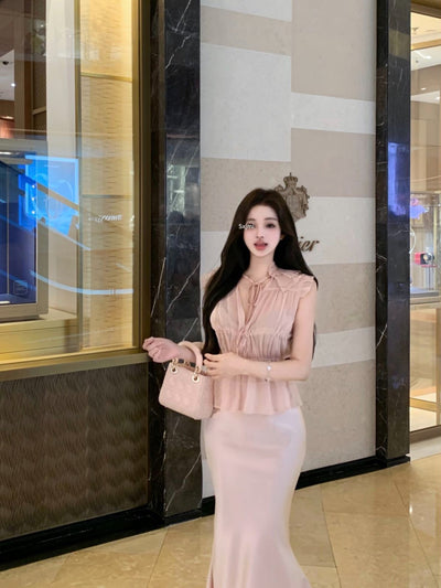 N4 Intellectual Gentle Delicate Slightly Transparent Chiffon Shirt Graceful and Expensive Beautiful Lady Fishtail Skirt Suit
