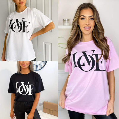 European And American Digital Printing Casual Round Neck Short Sleeves Oversized Love T-shirt