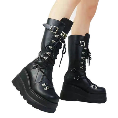 Female Punk Wedge Mid-top Martin Boots