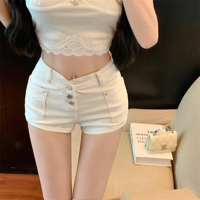 N10 Hot Girl Dirty Pink Jeans for Women Summer High Waist Slim Fit Slimming Hot Short