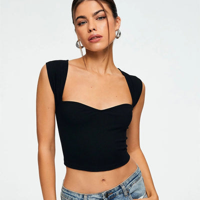Crop Top Sweetheart Solid Ribbed Sleeveless