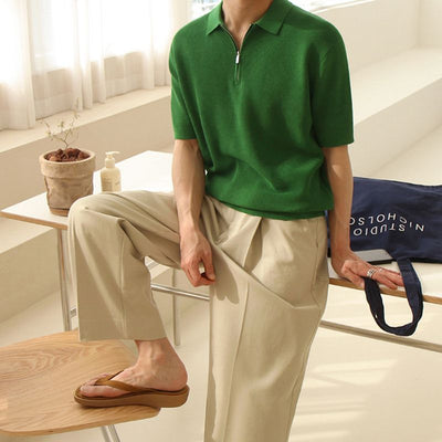 Summer Half-zip Short-sleeved Polo Shirt For Men