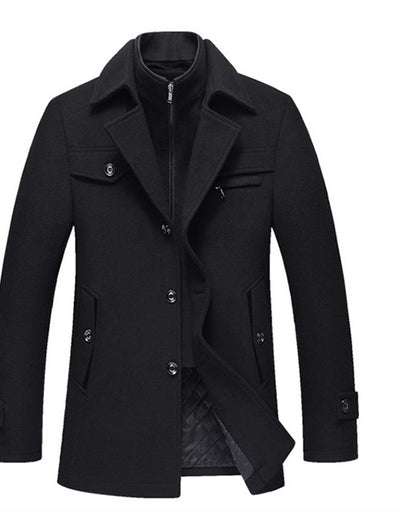 Men Woolen Coats Winter Slim Fit Warm Overcoats Brand Detachable Collar Casual Wool Blends Trench Coats SL-F053
