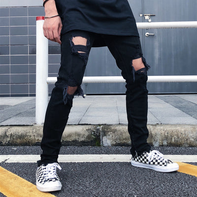 High Street Style Black Torn Jeans For Men