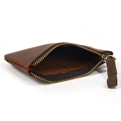 Cowhide zipper coin purse