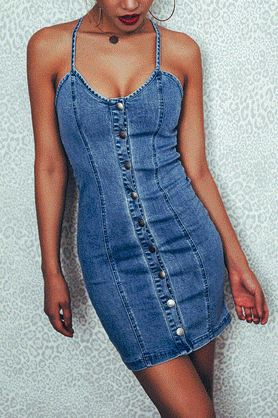 Sexy Women Blue Denim Dress Brand Slim Jeans Dresses One-piece Cowboy vintage bodycon Mini Vestidos one line Button party dress