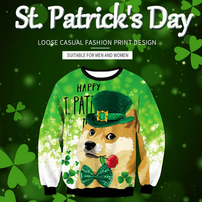St. Patrick's Day 3D Printed Round Neck Jacket Long Sleeved Sweater
