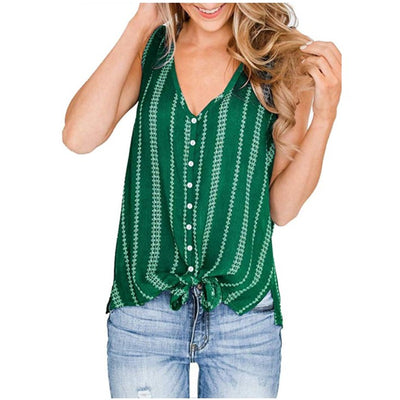 Casual Buttoned Pullover V-neck Women's Shirt