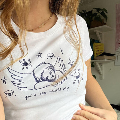 New Cute Angel Printed Short Sleeved T-shirt For Women