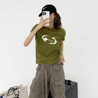 INS American Slim Fit T-shirt Retro Design Short Women's