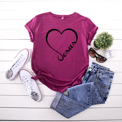 New Heart-shaped Letter Cotton Short-sleeved Women's T-shirt