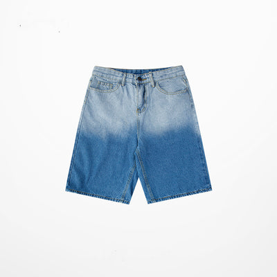 Gradient Denim Shorts Men''s Versatile Ins Loose Casual High Street